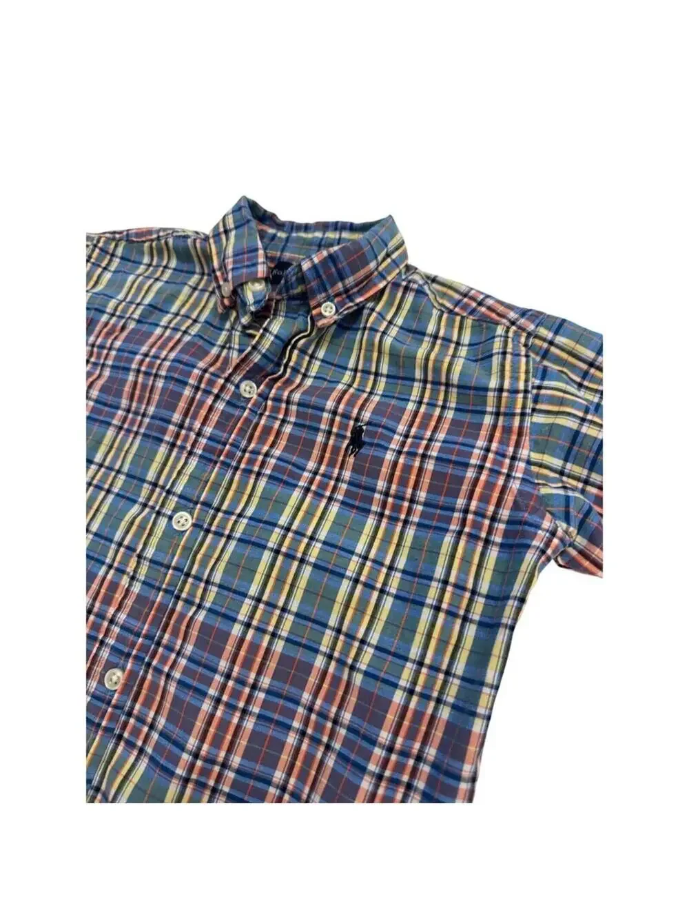 Ralph Lauren Boys 3T Plaid Button Up Shirt Multicolor Cotton Short Sleeve pony